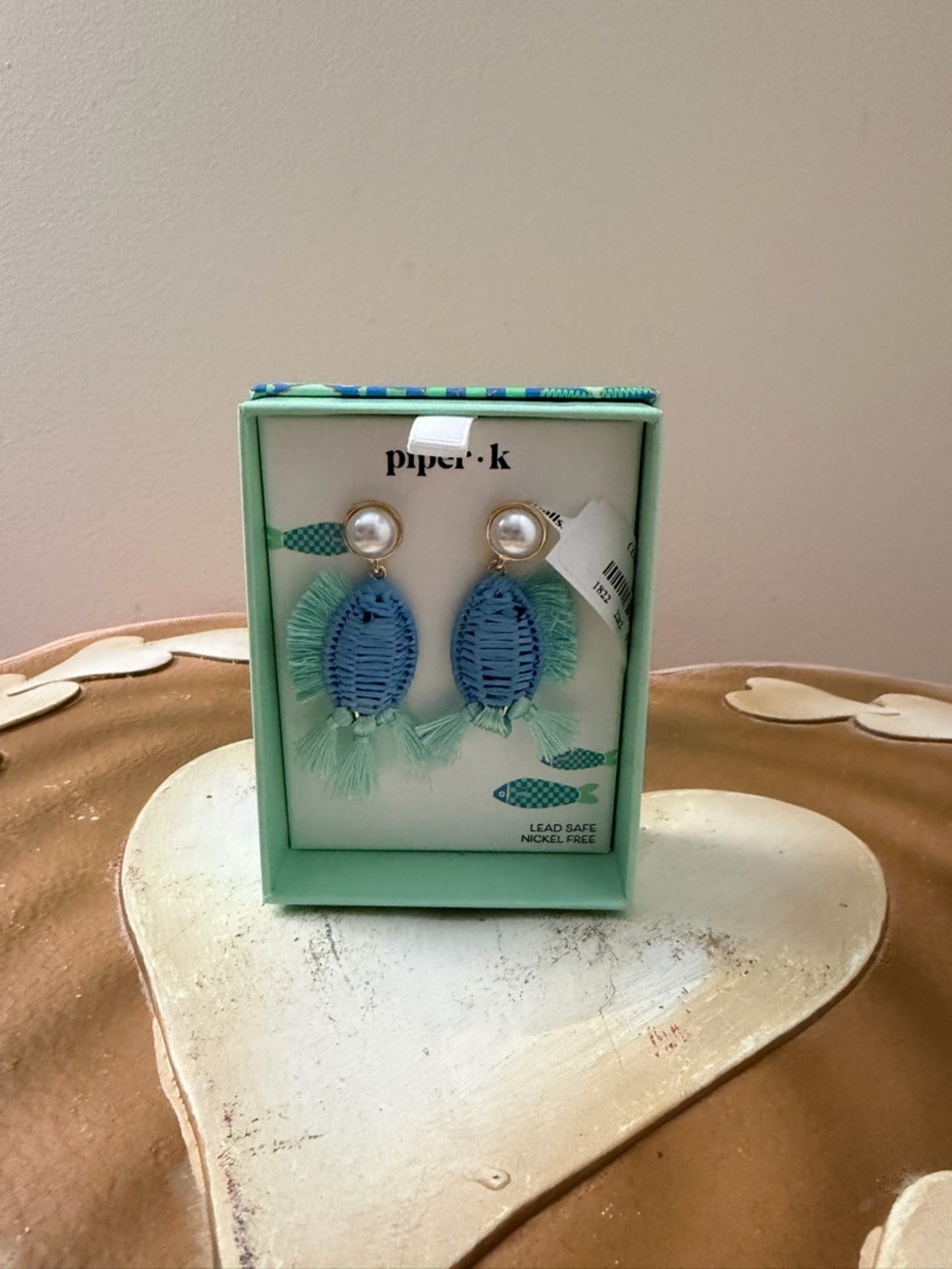 Piper K Blue Fish & Pearl Dangle Earrings